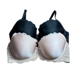 Bundle of 2 Victoria's Secret Dream Angels Lined Demi Bras 1 Black, 1 Nude 32DDD